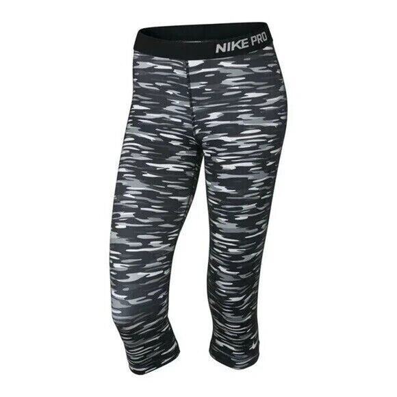Nike Pro Haze Camo Compression Capris Size Medium Black Gray 29415 - Picture 1 of 6